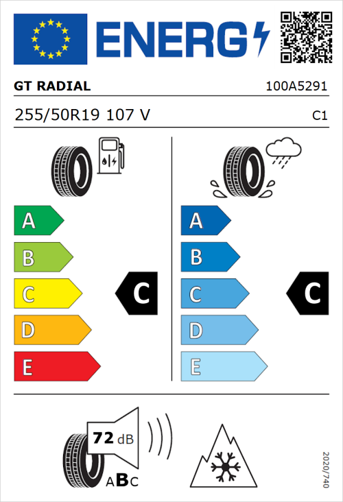 Tyre Label for GT Radial CHAMPIRO WinterPro HP 255/50R19 107V